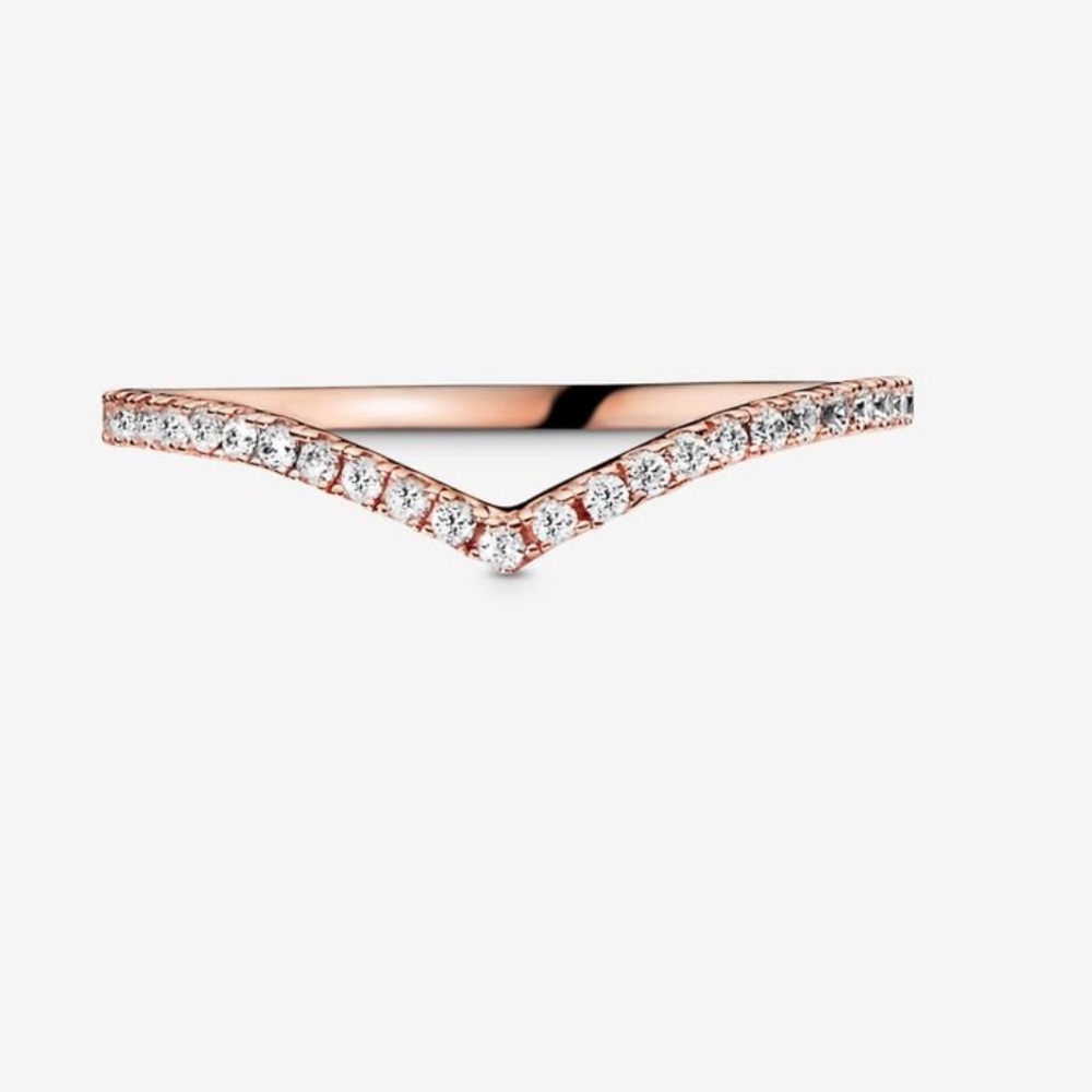 Pandora Sparkling Wishbone Ring in rose gold. Size 6